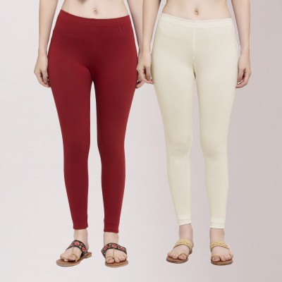 Trend Level Ankle Length Western Wear Legging(Maroon, White, Solid)