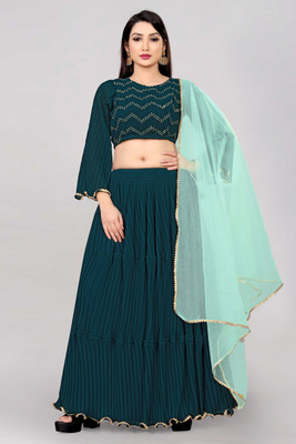 Divastri Self Design Semi Stitched Lehenga Choli(Dark Green)