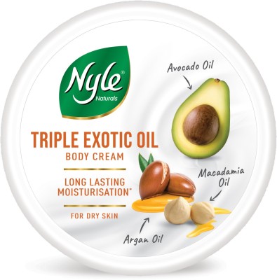 Nyle Naturals Triple Exotic Oil Body Cream for Long Lasting Moisturization of Dry Skin with goodness of Avocado Oil, Macadamia Oil, Argan Oil- 200 ML(200 ml)