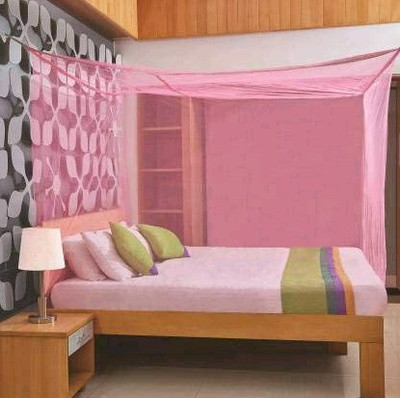 VD Enterprise Nylon Adults Washable Nylon Mosquito Net for Double Bed [7 x 7 ft.] Pink Color Mosquito Net(Pink, Frame Hung)