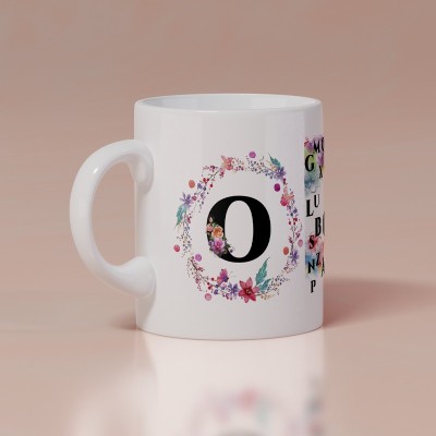 MODEST CITY Beautiful Designer Colorful Floral Letter White Ceramic Coffee (Alphabet O) Ceramic Coffee Mug(350 ml)