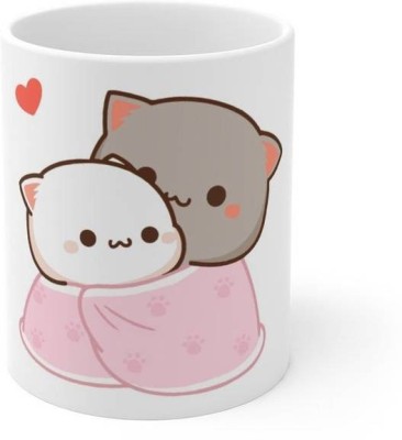 Couples Emotion Peach and Goma Ceramic Coffee For Couples Ceramic Coffee Mug(300 ml)