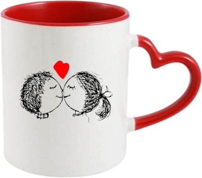 Simple Home Love Couple Valentine's Day Special Love Handle Ceramic Coffee Mug(350 ml)