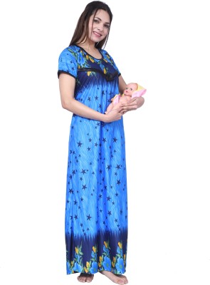 Ansh Collection Women Maternity/Nursing Nighty(Blue)