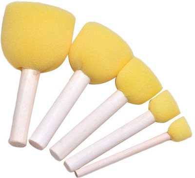 Kandle 5pcs Yellow Sponge Dabber Wooden Handle Foam Brush Furniture Painting Tool Painting Sponge Brush(Pack of 5)