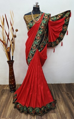 MADHI Embellished, Woven, Solid/Plain Banarasi Jacquard, Art Silk Saree(Red)