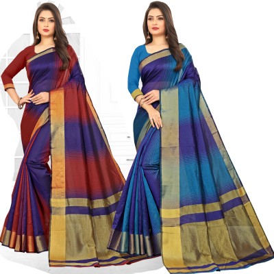 Meraru Self Design Assam Silk Art Silk Saree(Pack of 2, Multicolor)