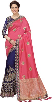 Nivah Fashion Embroidered Banarasi Silk Blend, Jacquard Saree(Pink)