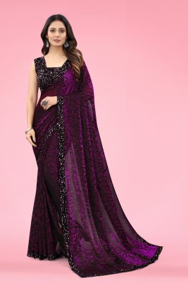 Mittakola Embellished Bollywood Lycra Blend Saree(Purple)