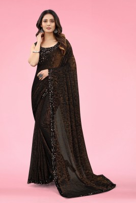 Fashion Field Embellished Bollywood Lycra Blend Saree(Brown)