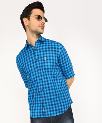 U.S. POLO ASSN. Men Checkered Casual Blue Shirt