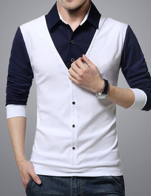 Eyebogler Solid Men Polo Neck White T-Shirt