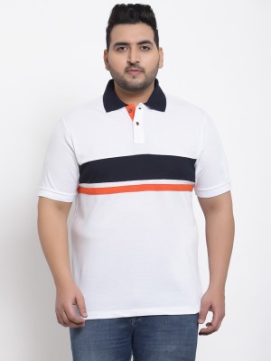 KALT Striped Men Polo Neck White T-Shirt