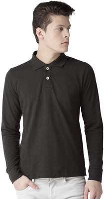 CHKOKKO Solid Men Polo Neck Black T-Shirt
