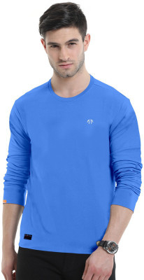 Triptee Solid Men Round Neck Blue T-Shirt