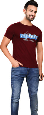 COTREES Printed Men Round Neck Maroon T-Shirt