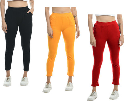 Indistar Regular Fit Women Black, Red, Yellow Trousers