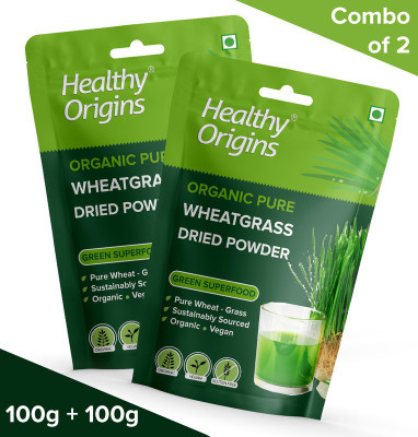 Healthy Origins Twin Pack of Wheat Grass Powder for Weight Loss-Super Food Dietary Supplement(Pack of 2, 200 g)