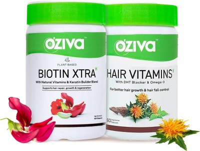 OZiva Biotin Xtra with Keratin Builder + Hair Vitamins Combo Pack(120 Capsules)