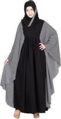 SAW UNIVERSE Crepe Solid Abaya With Hijab(Black)