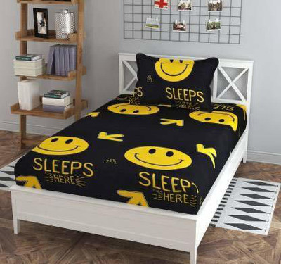 The Intellect bazaar 180 TC Microfiber Single Printed Flat Bedsheet(Pack of 1, Black)
