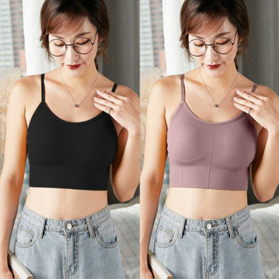 Vinbila Women Sports Lightly Padded Bra(Black, Brown)