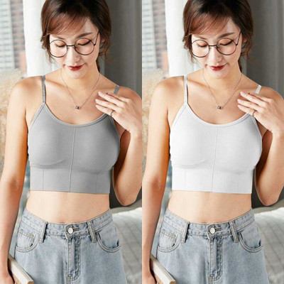 Hirrnik Women Cami Bra Lightly Padded Bra(Grey, White)