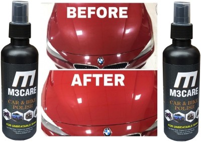 M3CARE Liquid Car Polish for Exterior, Bumper, Chrome Accent, Dashboard, Headlight, Leather, Metal Parts, Windscreen(400 ml, Pack of 2)