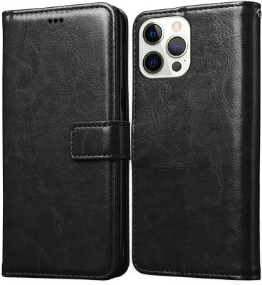 Casotec Flip Cover for Apple iPhone 12 Pro Max Leather Flip Cover(Black, Pack of: 1)