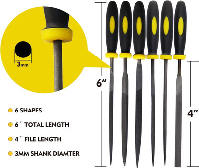 uptodatetools Needle File Set(6 Piece HIGH Carbon Steel Precision) Hand Metal Tools Firmer Chisel Set(Pack of 1)