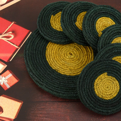 Jute handicraft Round Reversible Jute Coaster Set(Pack of 6)