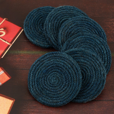 Jute handicraft Round Reversible Jute Coaster Set(Pack of 6)