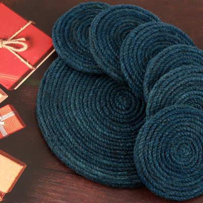 Jute handicraft Round Reversible Jute Coaster Set(Pack of 7)