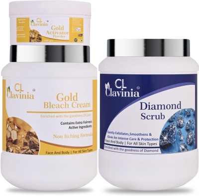 CLAVINIA Gold Bleach Cream 1 Kg + Diamond Scrub 1000 ml ( Pack Of 2)(2 Items in the set)