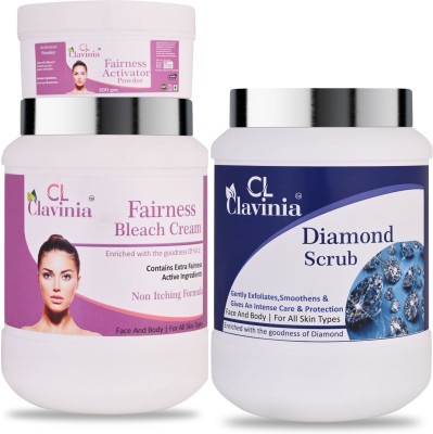 CLAVINIA Fairness Bleach Cream 1 Kg + Diamond Scrub 1000 ml ( Pack Of 2)(2 Items in the set)