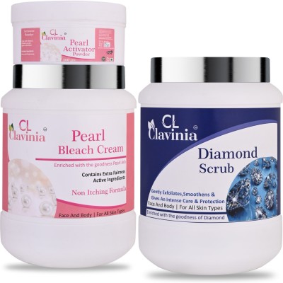 CLAVINIA Pearl Bleach Cream 1 Kg + Diamond Scrub 1000 ml ( Pack Of 2)(2 Items in the set)