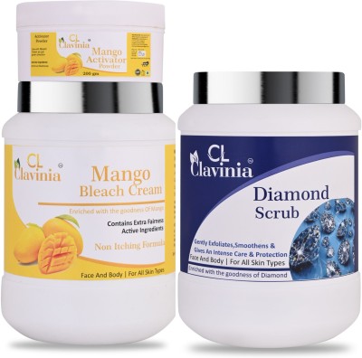 CLAVINIA Mango Bleach Cream 1 Kg + Diamond Scrub 1000 ml ( Pack Of 2)(2 Items in the set)