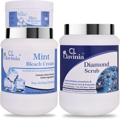 CLAVINIA Mint Bleach Cream 1 Kg + Diamond Scrub 1000 ml ( Pack Of 2)(2 Items in the set)