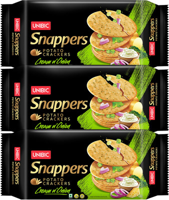 UNIBIC Snappers Potato Crackers - Cream & Onion Salted Biscuit(3 x 300 g)