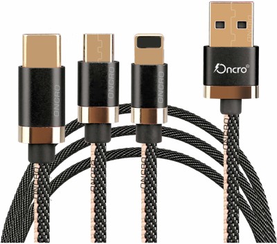 ONCRO Power Sharing Cable 3 A 1 m Nylon braided Multi Charging Cable 3 in 1 (Not for Data Transfer) Type C, Micro Charging Cable(Compatible with Mobile, Laptop, Type C Devices, Android, iphone, Gold, Black, One Cable)