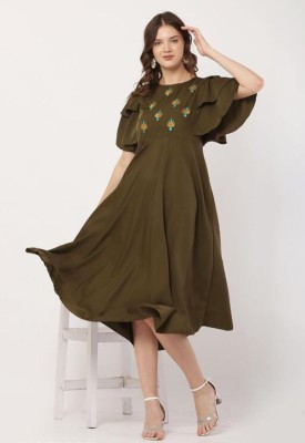 ATTIRE FASHION Women Fit and Flare Green Dress