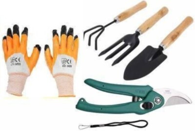 Ravel Garden tool set cultivator,fork,trowel with flower cutter,reusable orange gloves Garden Tool Kit(5 Tools)