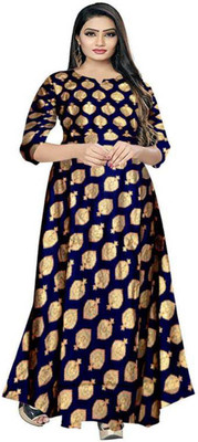 shree industries Anarkali Gown(Blue)