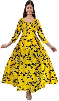 shree industries Anarkali Gown(Yellow)