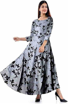 Kuber taxtile Anarkali Gown(Grey)