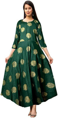 Kuber taxtile Anarkali Gown(Green)