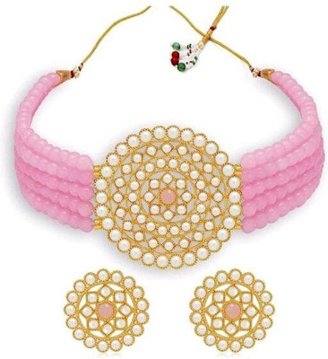 Laksh Alloy Gold-plated Pink Jewellery Set(Pack of 1)