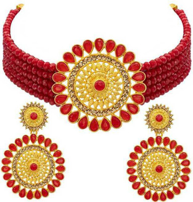 naitika arts Alloy Gold-plated Red Jewellery Set(Pack of 1)