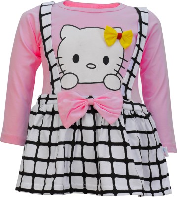 CATCUB Girls Midi/Knee Length Casual Dress(Pink, Full Sleeve)