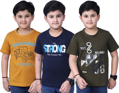 INDIA FASHION FAB Boys Printed Pure Cotton Regular T Shirt(Multicolor, Pack of 3)